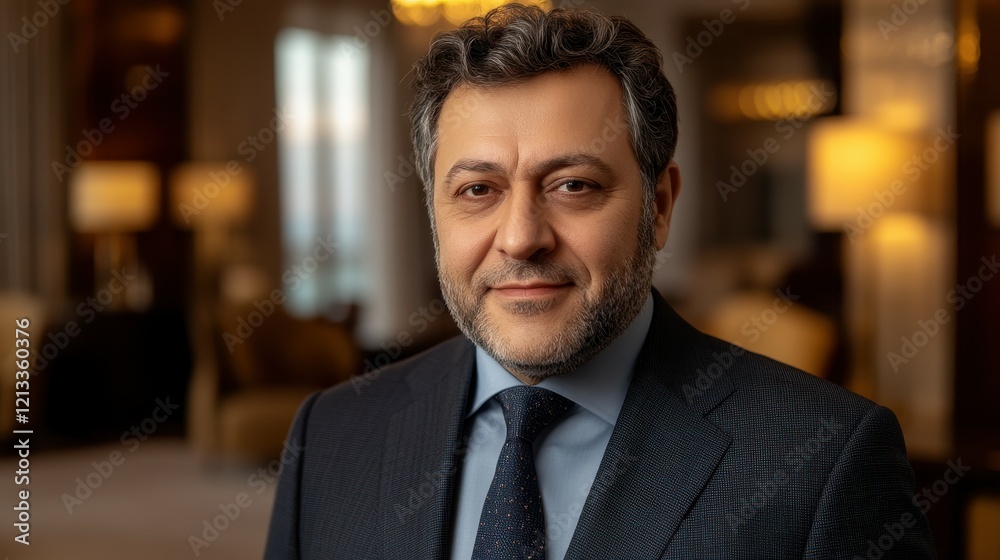 A business executive stands in a luxurious hotel lobby, dressed in formal attire. Soft lighting and elegant furnishings create a sophisticated atmosphere during a corporate gathering A business executive stands in a luxurious hotel lobby, dressed in formal attire. Soft lighting and elegant furnishings create a sophisticated atmosphere during a corporate gathering