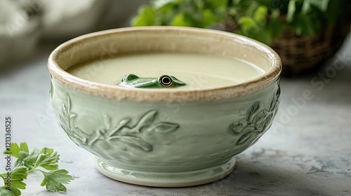 Wallpaper Mural Creamy soup in an ornate bowl with a frog Torontodigital.ca