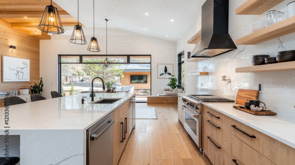 Luxurious Contemporary Kitchen with Sleek Appliances and Hardwood Flooring Luxurious Contemporary Kitchen with Sleek Appliances and Hardwood Flooring