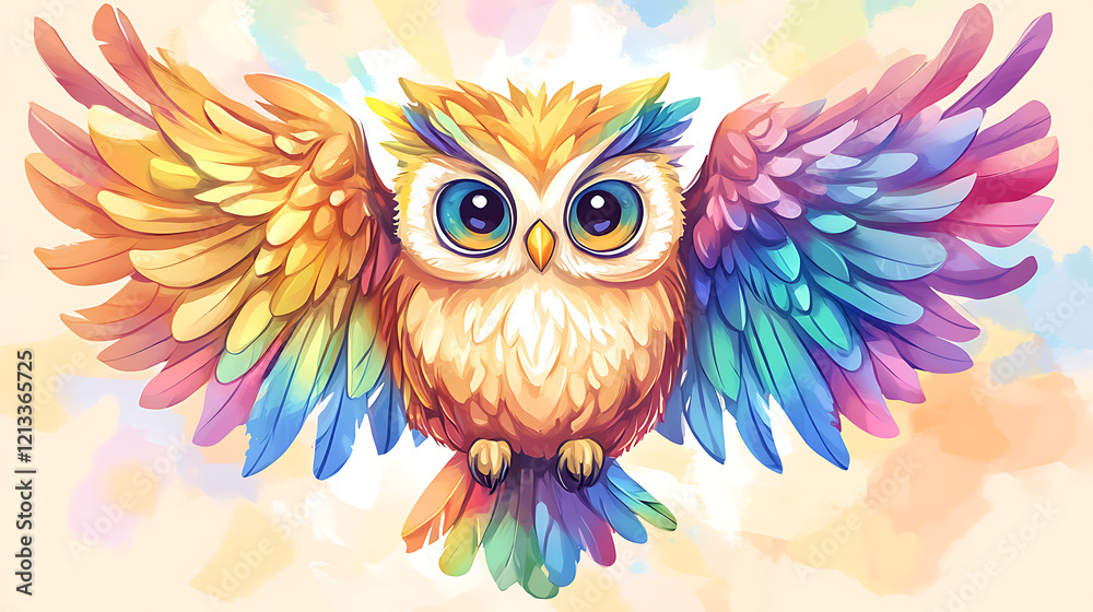 Kawaii owl with colorful feathers Kawaii owl with colorful feathers