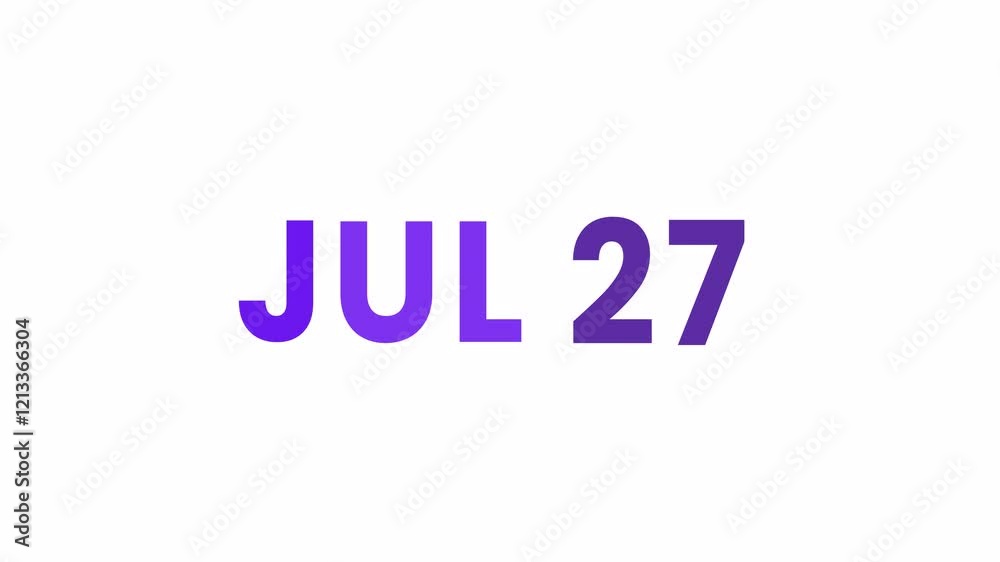 27th July calendar icon animation. Alpha matte with transparent background 4K resolution. 27th July calendar icon animation. Alpha matte with transparent background 4K resolution.