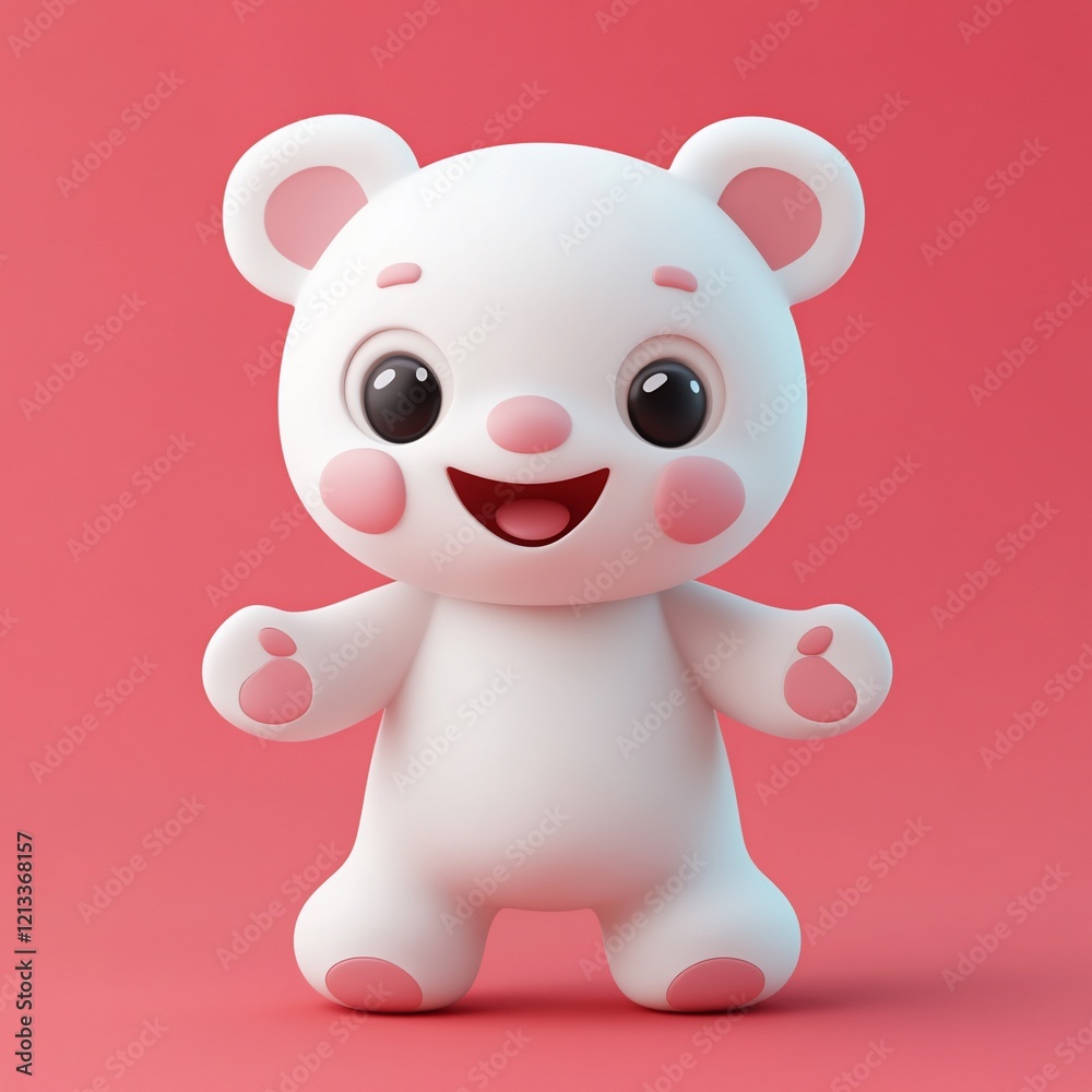 Adorable 3D render of a cute white teddy bear standing on a red background. Adorable 3D render of a cute white teddy bear standing on a red background.