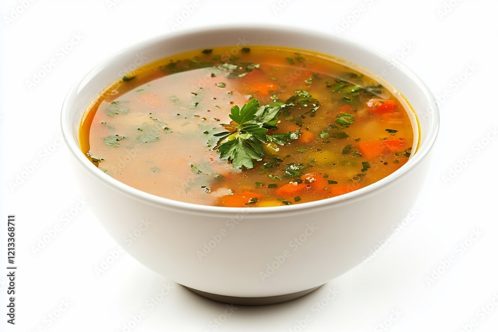 Bowl of hearty vegetable soup with parsley garnish. Bowl of hearty vegetable soup with parsley garnish.
