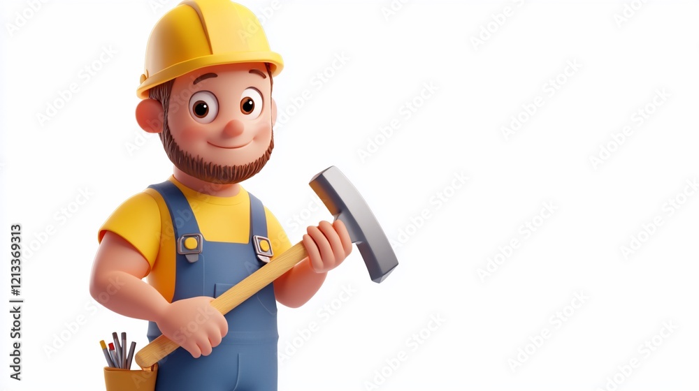 Happy cartoon construction worker holding a hammer. Happy cartoon construction worker holding a hammer.
