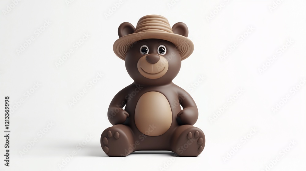 Cute brown teddy bear wearing a straw hat, sitting on white background. Cute brown teddy bear wearing a straw hat, sitting on white background.