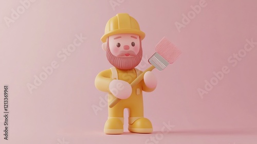 Cute cartoon painter holding a paintbrush. (1)