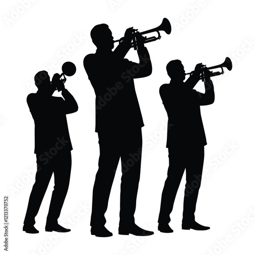 Three Trumpet Players Silhouette with white background