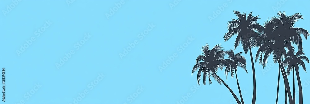 Fototapeta premium Silhouette of palm trees against a light blue sky.