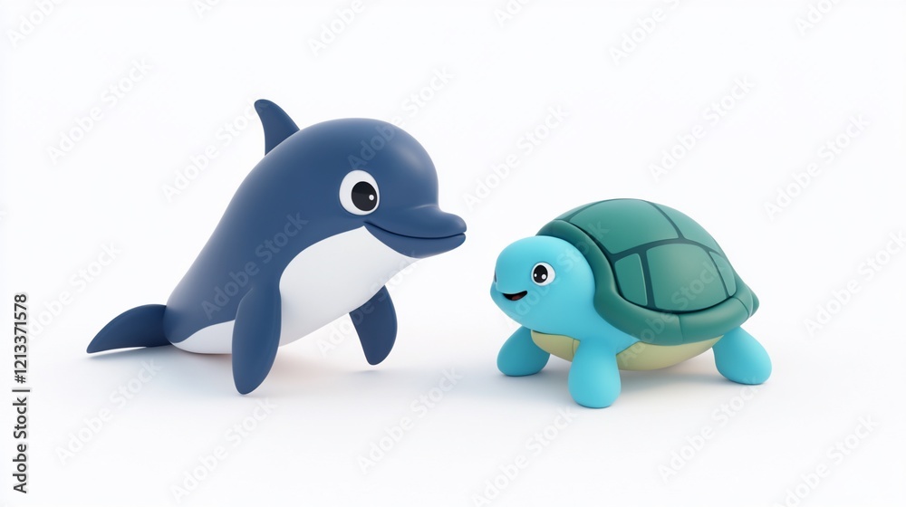 Cute cartoon dolphin and turtle meeting. Cute cartoon dolphin and turtle meeting.