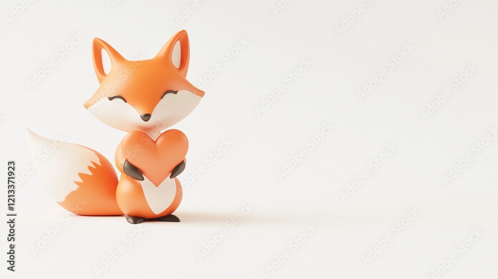 Cute 3D rendered fox holding a heart on white background. Cute 3D rendered fox holding a heart on white background.
