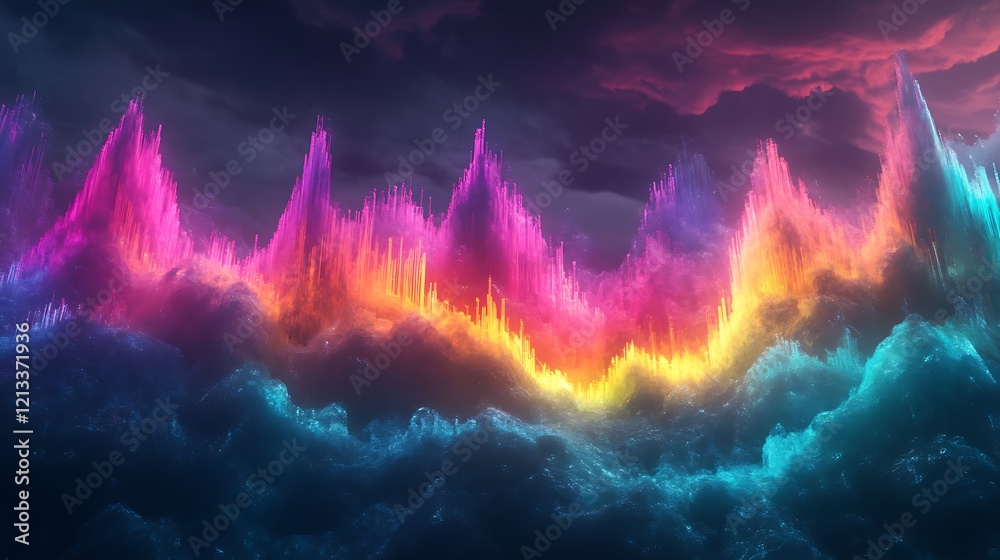 Fototapeta premium Abstract Neon Landscape Vibrant Colorful Digital Art
