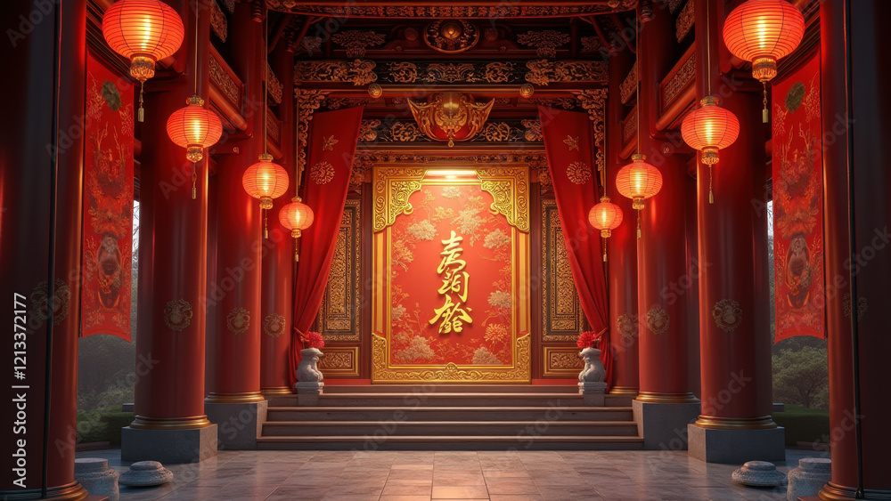 Obraz premium Chinese New Year Temple Festive Decor - Asian-inspired design