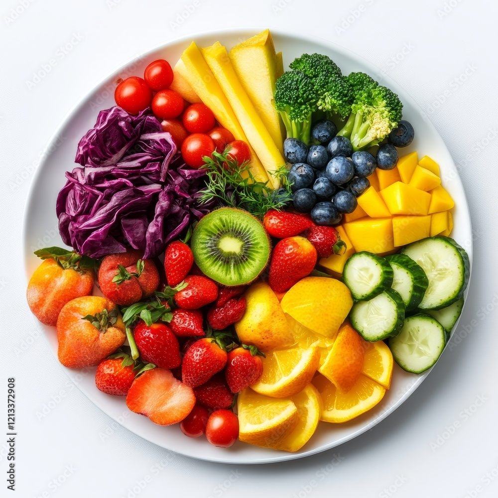 Vibrant fruit and vegetable platter captured in highquality detail Vibrant fruit and vegetable platter captured in highquality detail