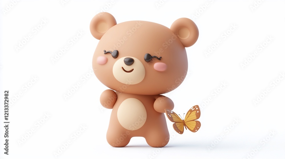 Cute brown bear cub with butterfly. Cute brown bear cub with butterfly.