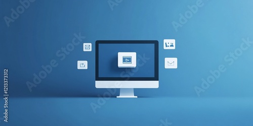 Computer screen displaying video and application icons.