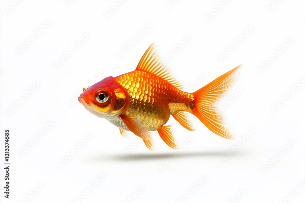 Obraz premium Single orange goldfish isolated on white background.
