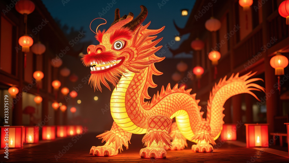 Fototapeta premium Illuminated Dragon Lantern, Chinese Festival - Asian Culture & Trad.