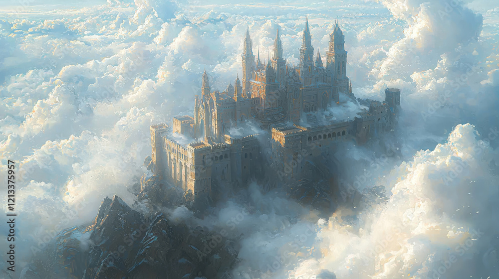 Fototapeta premium Majestic Castle Above the Clouds A Fantasy Realm