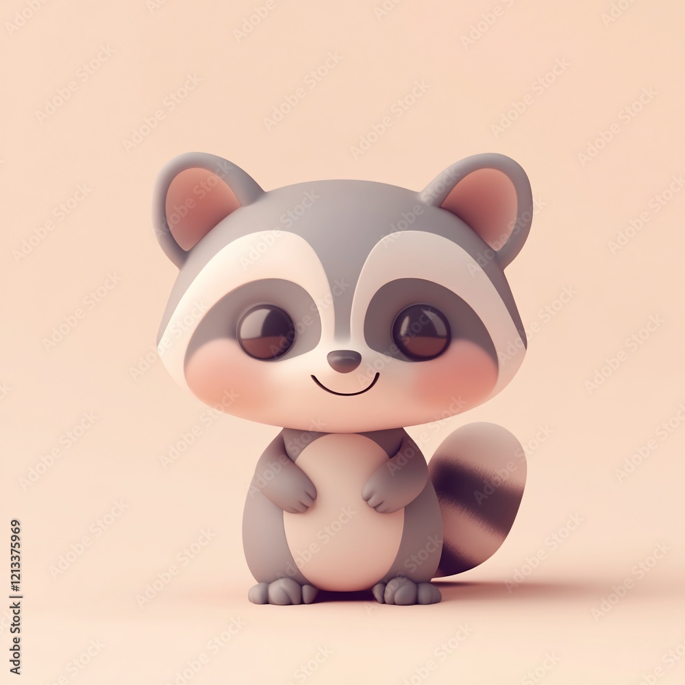Fototapeta premium Adorable cartoon raccoon, cute animal character, digital illustration.