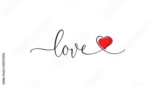 A Delicate Dance of Love, A flowing script "love" adorned with a vibrant red heart, symbolizing passion and affection in a minimalist design,
