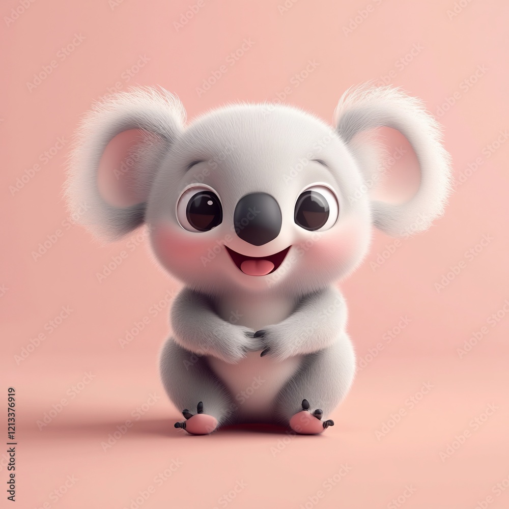 Obraz premium Adorable cartoon koala bear sitting on pink background.
