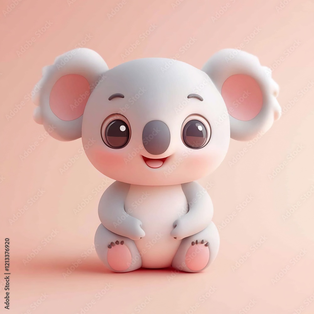 Adorable 3D rendered koala bear cub sitting.