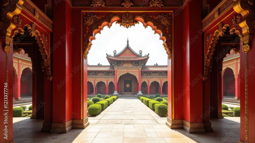 Obraz premium Majestic Chinese Palace Architecture 3D Render - 3D Architectural R.