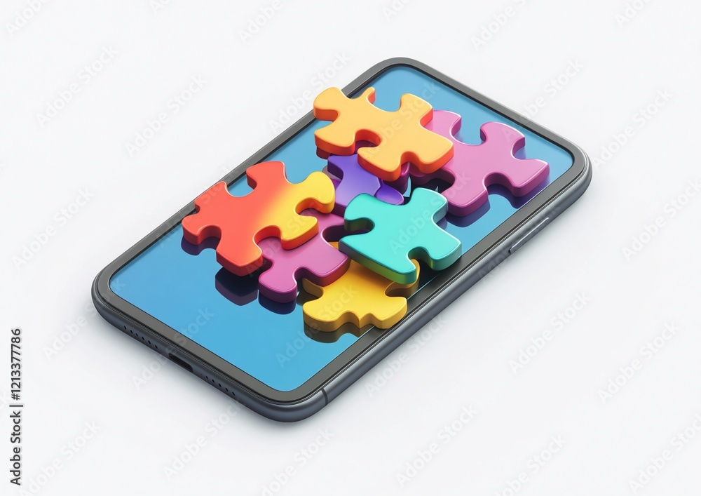 Colorful puzzle pieces on a smartphone screen, representing mobile app development or problem-solving. (1) Colorful puzzle pieces on a smartphone screen, representing mobile app development or problem-solving. (1)