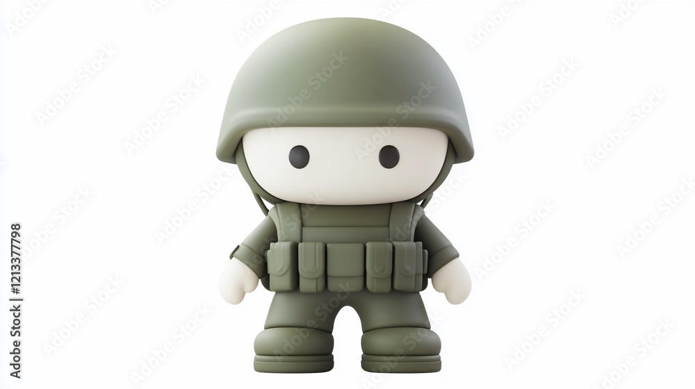 Cute 3D cartoon soldier model in green uniform and helmet. Cute 3D cartoon soldier model in green uniform and helmet.