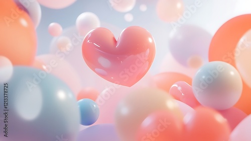 Pink Heart Balloons Pastel Background Romantic Image photo