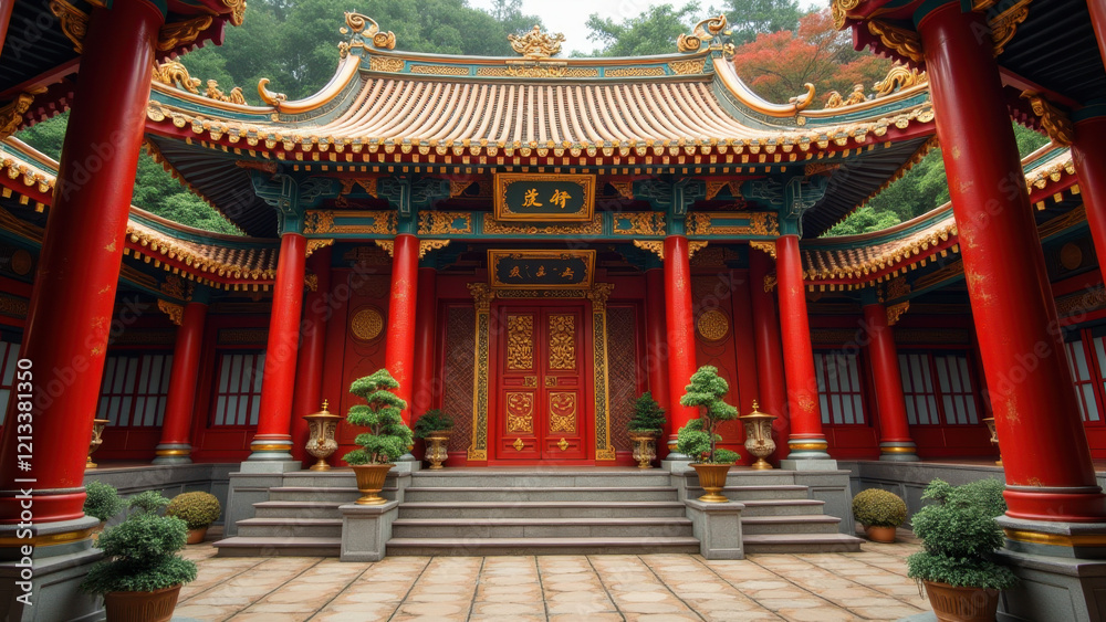 Fototapeta premium Serene Chinese Temple Architecture Stock Photo - Cultural Heritage
