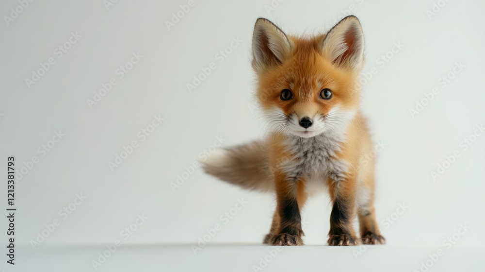 Obraz premium Adorable red fox kit standing on a white background.