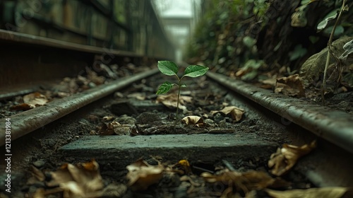 Wallpaper Mural Tiny Plant Growing Between Railroad Tracks Torontodigital.ca