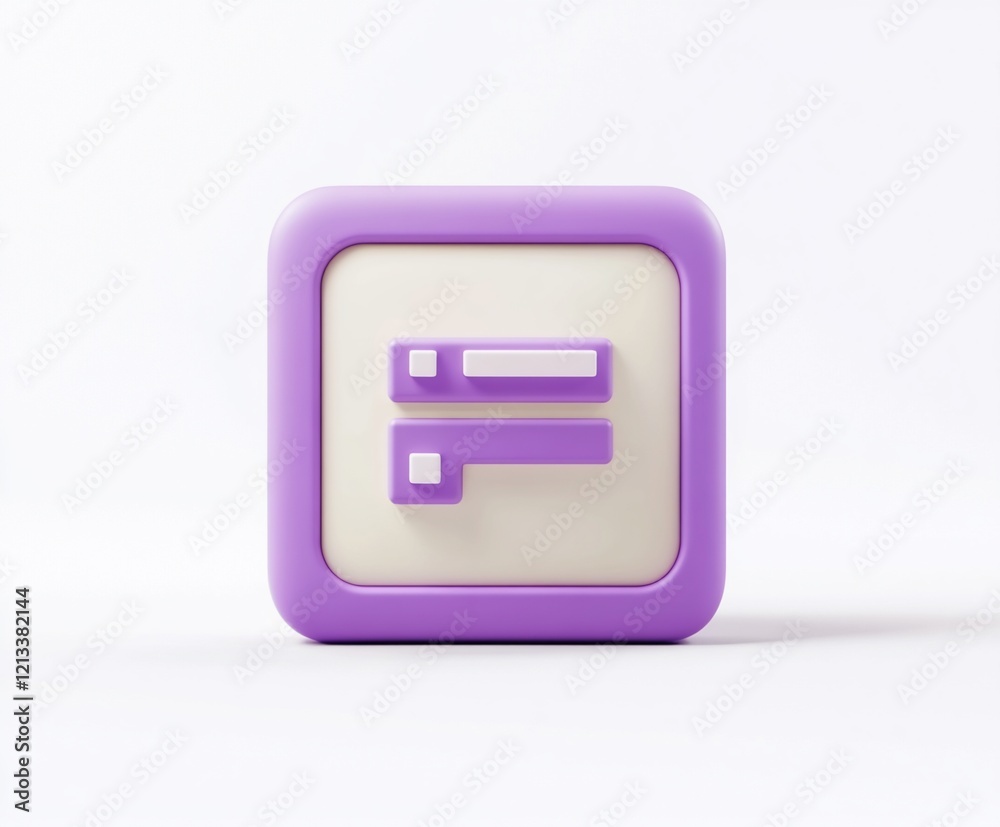 3D render of a purple square button with a minimalist design. 3D render of a purple square button with a minimalist design.