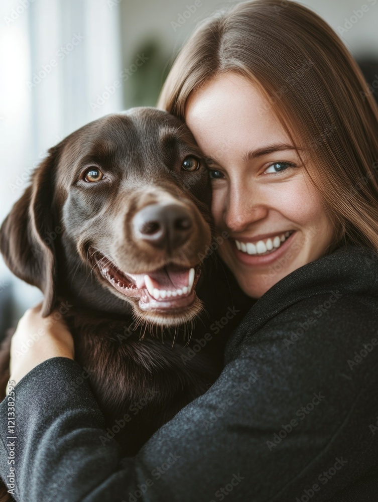 Contented Companionship: A Woman Embracing Her Dog Contented Companionship: A Woman Embracing Her Dog