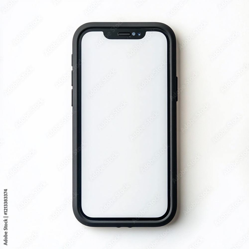 Smartphone with blank screen in protective case. Smartphone with blank screen in protective case.