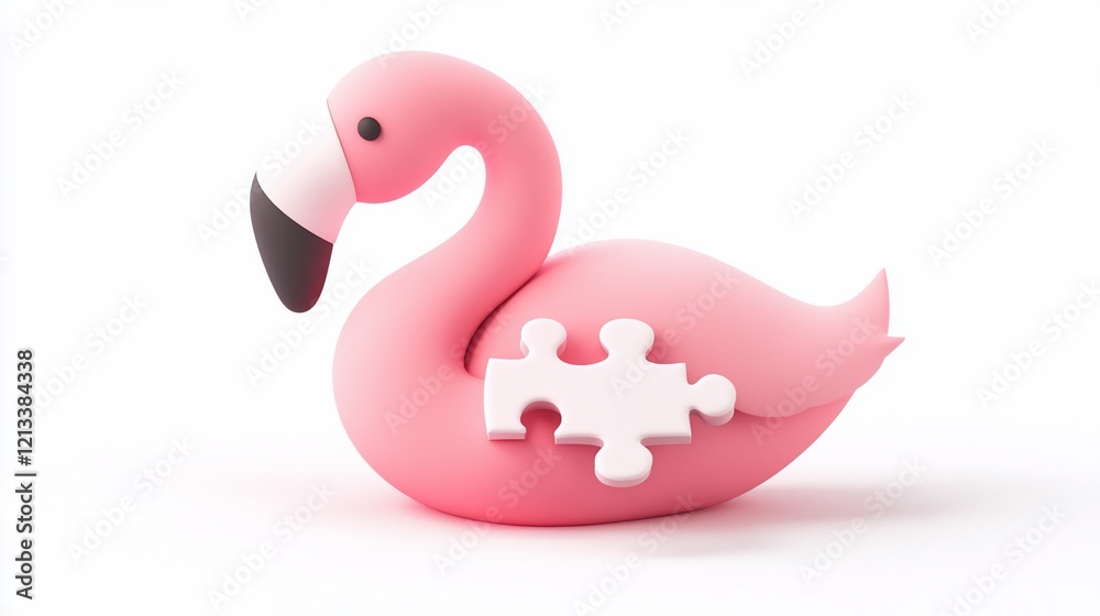 Pink flamingo with puzzle piece. Pink flamingo with puzzle piece.