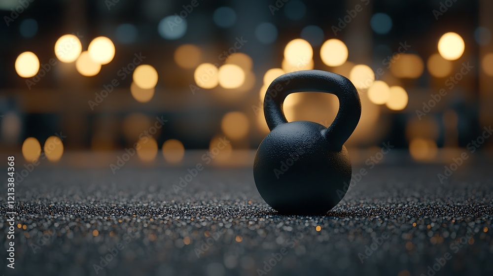 Fototapeta premium Black Kettlebell on Dark Glittery Surface at Night