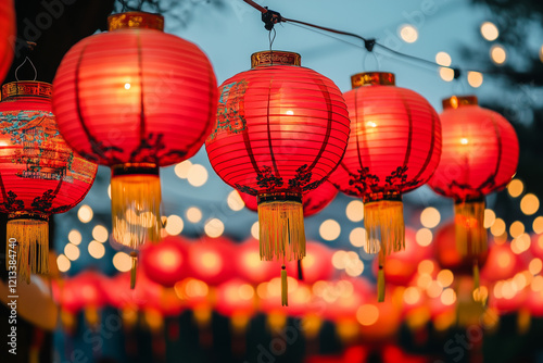 Traditional red Chinese lantern hanging for a festive celebration