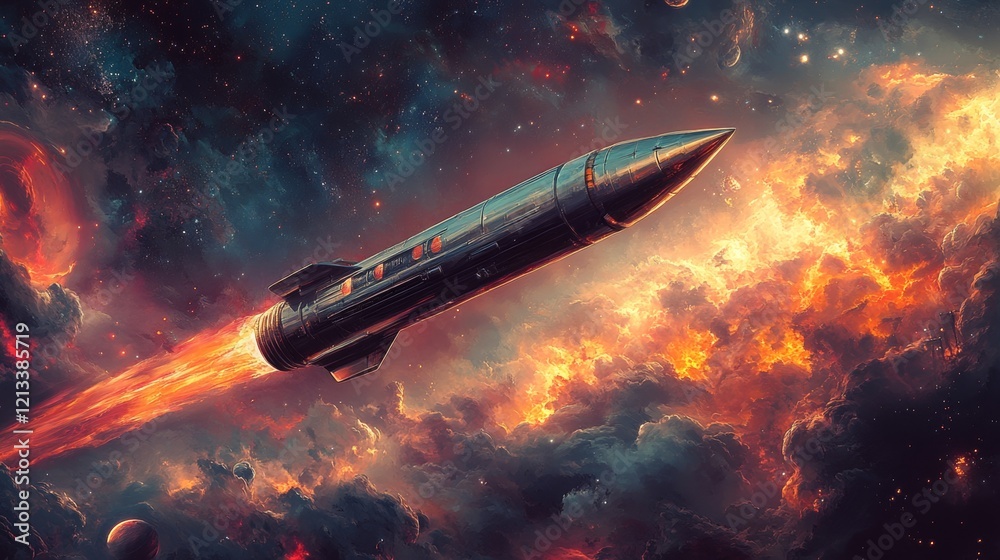 Spaceship passing through nebula Spaceship passing through nebula