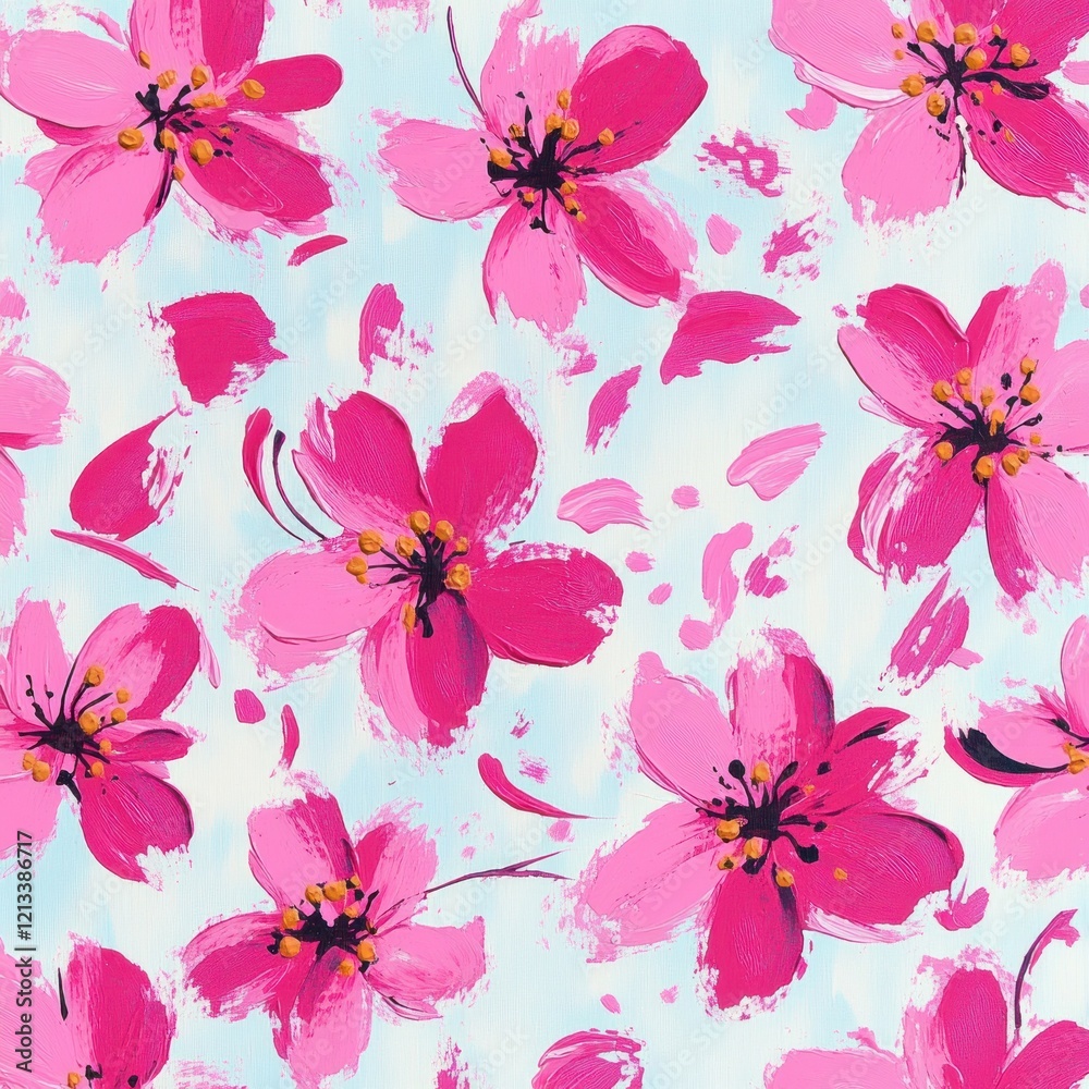 Bold Pink Floral Pattern on White Background Impressionist Style Bold Pink Floral Pattern on White Background Impressionist Style