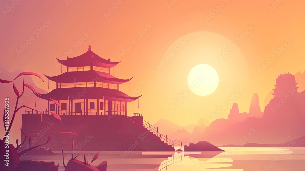 Fototapeta premium Fantasy_landscape_chinese_temple_fantasy_background
