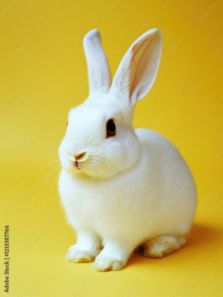 Obraz premium White Rabbit on Yellow Background