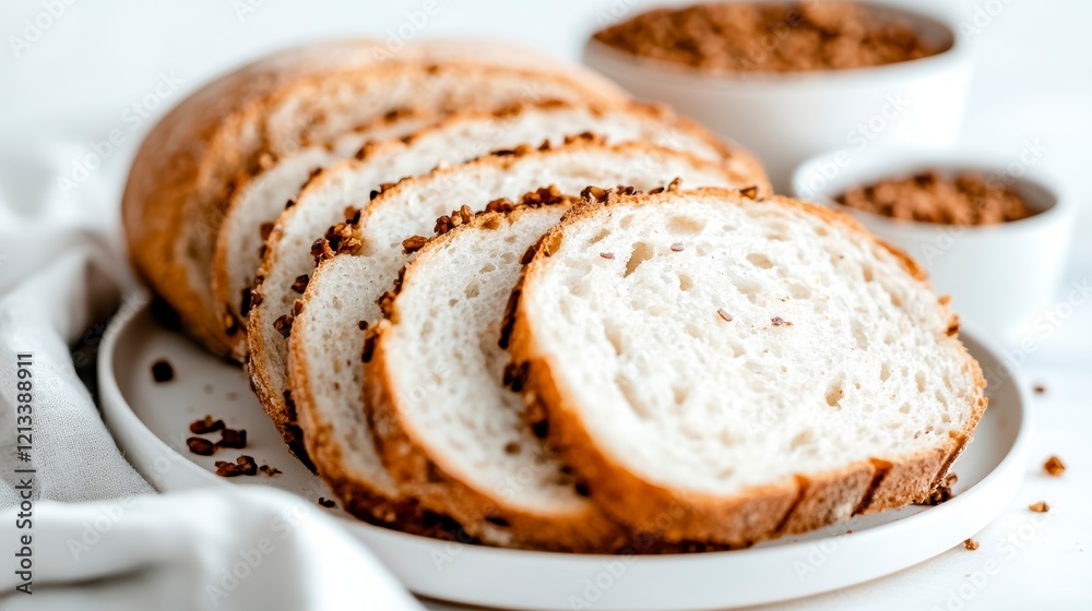 Crusty Artisan Bread Slices Bakery Food Photography Closeup Crusty Artisan Bread Slices Bakery Food Photography Closeup