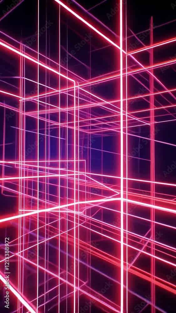 Striking neon geometric lines create an immersive environment in a digital space Striking neon geometric lines create an immersive environment in a digital space