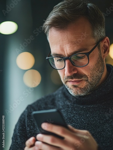 Candid Moment of Modern Life: A Man Engrossed in His Smartphone