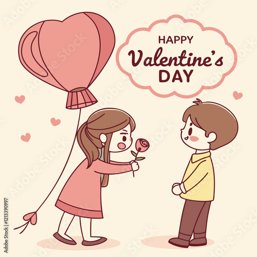 valentine day girl and boy have a rose in hand