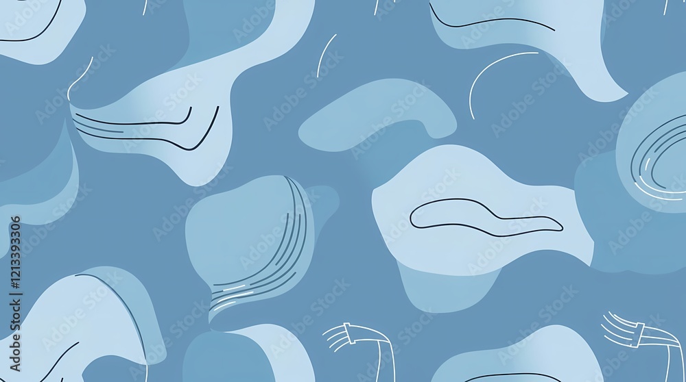 A digital seamless pattern of abstract shapes and lines, rendered in a minimalist style with a limited color palette of cool blues and greys, exhibiting a sleek and modern aesthetic, w. A digital seamless pattern of abstract shapes and lines, rendered in a minimalist style with a limited color palette of cool blues and greys, exhibiting a sleek and modern aesthetic, w.
