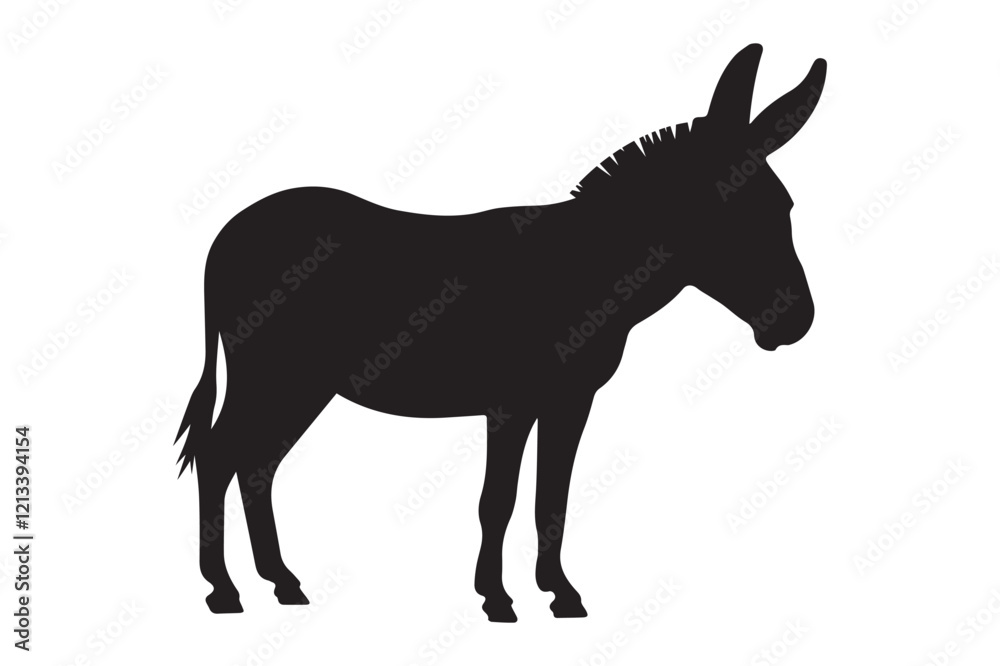 Fototapeta premium Donkey silhouette vector illustration with detailed features