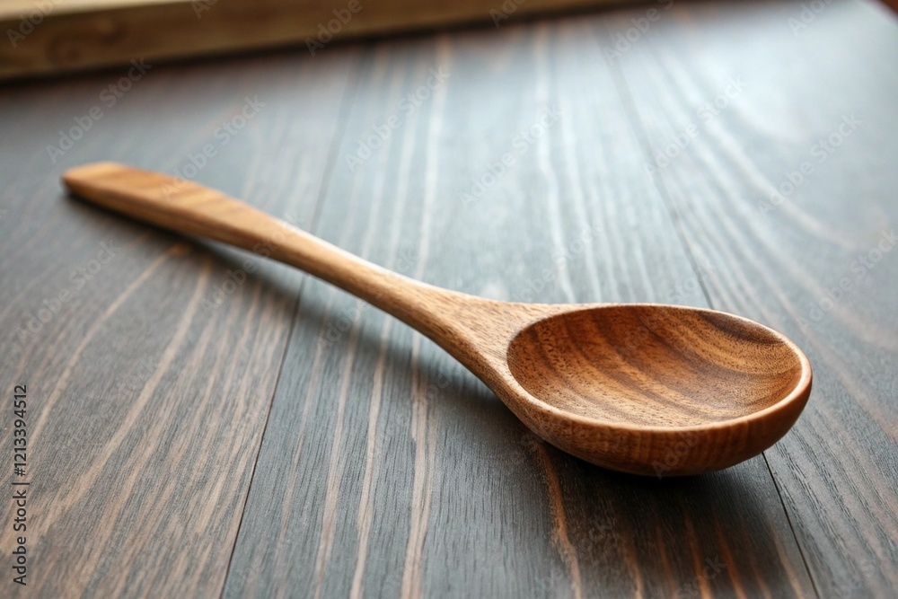 Rustic Wooden Spoon on Wooden Table Rustic Wooden Spoon on Wooden Table